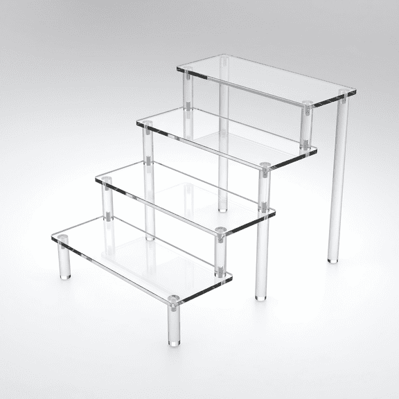 Acrylic Risers Display Stands, Clear Shelf 4 Tier Display Stand Steps for Food Desserts Stand Lotion Holder, Cupcake Stand Small Mini Display Stand for Organizer and Decoration (Clear,8''X8''X10'')