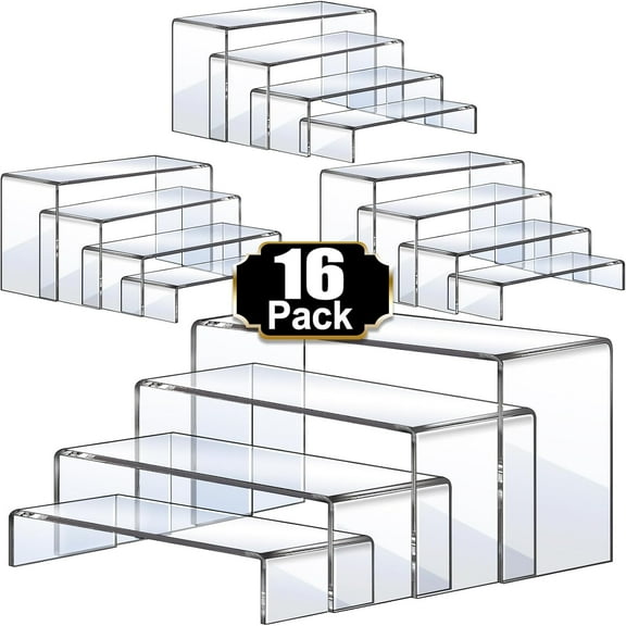 Acrylic Risers,Set Display Stands, Clear Rectangular Risers for Decor, Cupcake, Shoe Display.