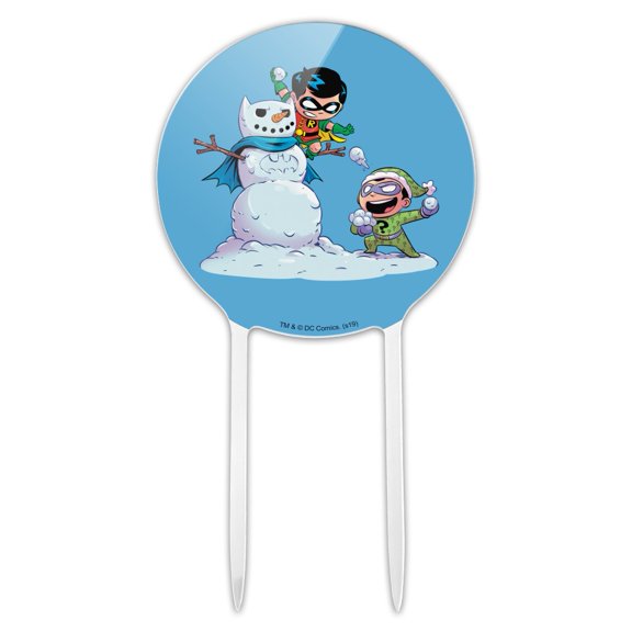Acrylic Robin and Riddler Snowball Fight Cake Topper Party Decoration for Wedding Anniversary Birthday Graduation