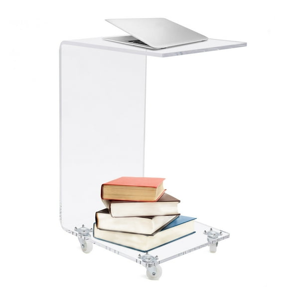 Acrylic Rolling Table C Shape Bedside Storage Shelf Rack Coffee Table Movable