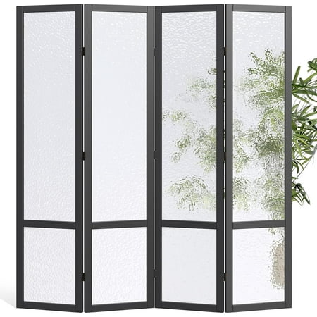 Acrylic Room Divider,4-Panel Freestanding Partition Screen, Frosted Translucent Privacy Panel - Lightweight Modern Divider for Home Office Studio (Black, 4 Panels)