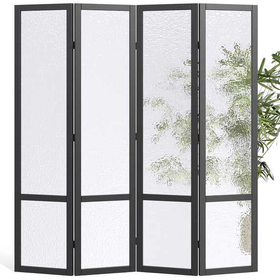 Acrylic Room Divider,4-Panel Freestanding Partition Screen, Frosted Translucent Privacy Panel - Lightweight Modern Divider for Home Office Studio (Black, 4 Panels)