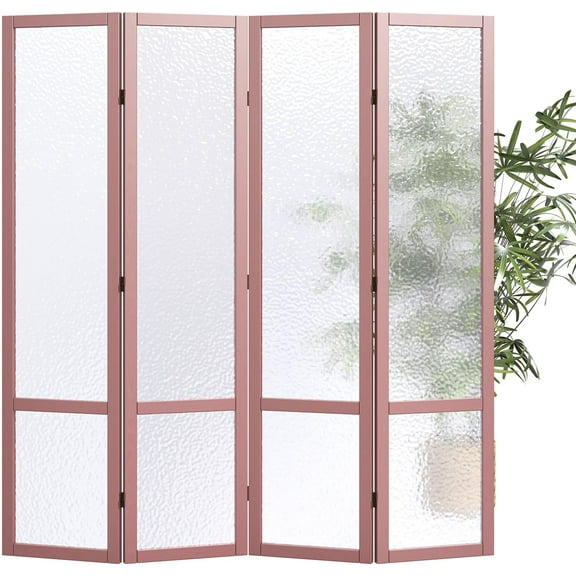 Acrylic Room Divider, 4-Panel Freestanding Partition Screen, Frosted Translucent Privacy Panel - Lightweight Modern Divider for Home Office Studio (Rose Gold, 4 Panels)