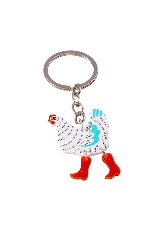 Acrylic Rooster Chicken Keyring Pendant for Women Girls Key Rings Handbag Accessories Decoration