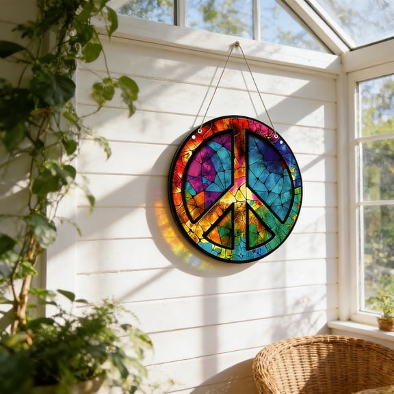 Acrylic Rope Wall Hanging Ornament Sun Pendant 6 Inch Clear Print Decoration for Living Room Bedroom Home Decor,Multicolor