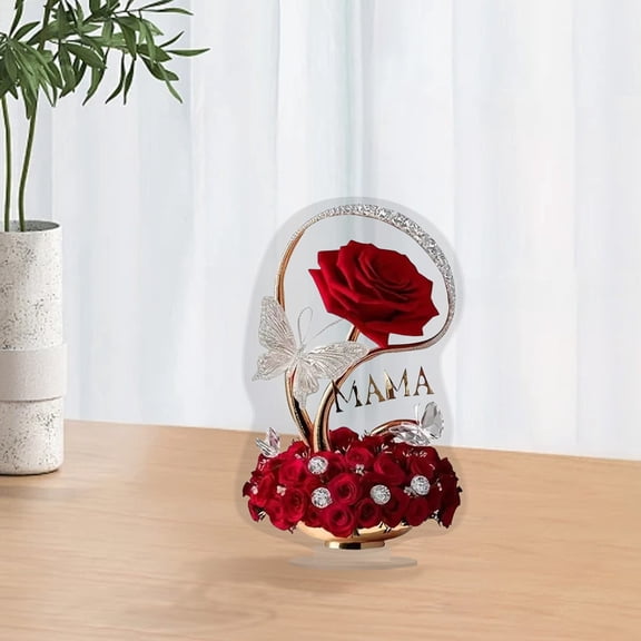 Acrylic Rose Decor, 2D Mother's Day Keepsake With "Mama" Engraving, Butterflies, Crystal Accents For Mom, Home Decor, Tabletop Display