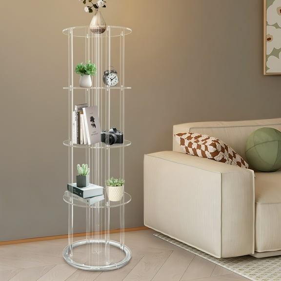 Acrylic Rotatable Bookshelf, 5-tier Rotatable Bookshelf, Floor Standing Bookcase