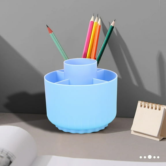 Acrylic Rotating Pen Holder for Desk, 360 Degree Pencil Holder Crayon Organizers, 6 Compartments Marker Organizer for Office,Art Supply Storage Box Caddy for Office and Home(Blue)