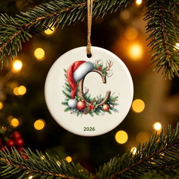 Acrylic Round Christmas Initial Ornament, Santa Hat Accent, A to Z ...