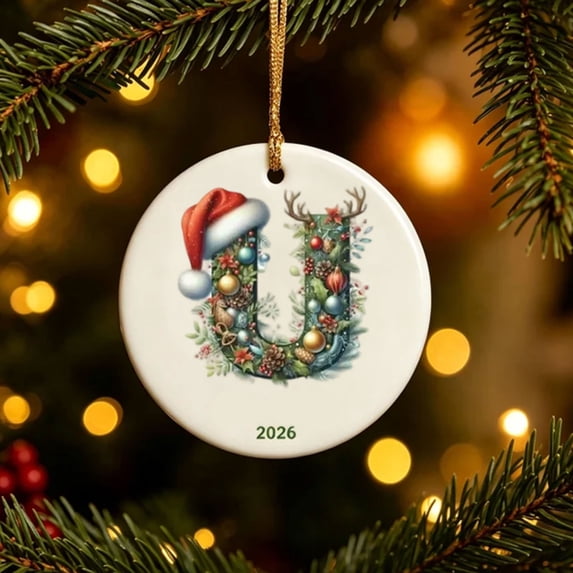 Acrylic Round Christmas Initial Ornament, Santa Hat Accent, A to Z ...