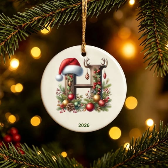 Acrylic Round Christmas Initial Ornament, Santa Hat Accent, A to Z ...