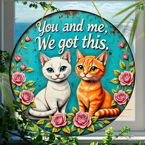 Acrylic Round Hanging Ornament 3 Inch, Cute White and Orange Tabby Cat Portrait with Floral Roses Design, Durable Acrylic Material, 1 Pack, Decorative Wall Art for Home Living Room Window or Car Deco