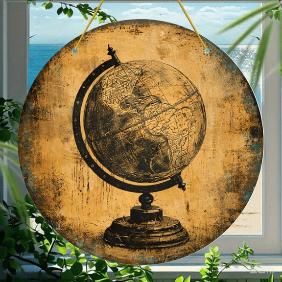 Acrylic Round Hanging Ornament, Vintage Antique Globe Map Design, Decorative Acrylic Sign 1pc for Home Office Wall Decor