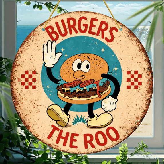 Acrylic Round Hanging Ornament, Vintage Burger Diner Cartoon Design ...
