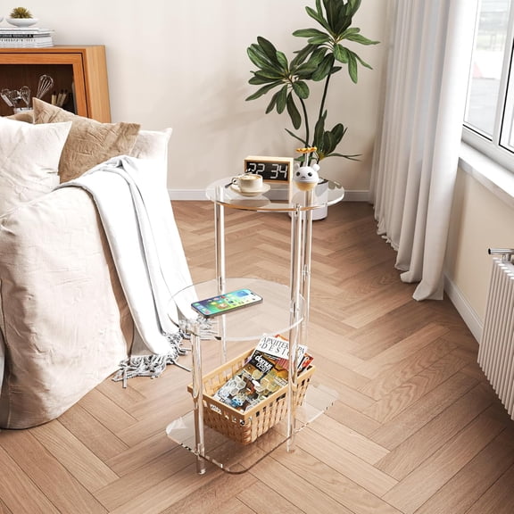 Acrylic Round Side Table - 3 Tiers Step End Table -  Nightstand Small Bedside Table Accent Entryway Table, for Living Room, Bedroom, Hallway