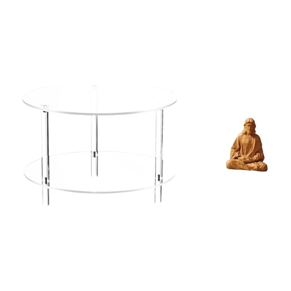 Acrylic Round Side Table Nightstand Sacred Heart of Jesus Statue Space Saving Design for Bedroom Living Room Office