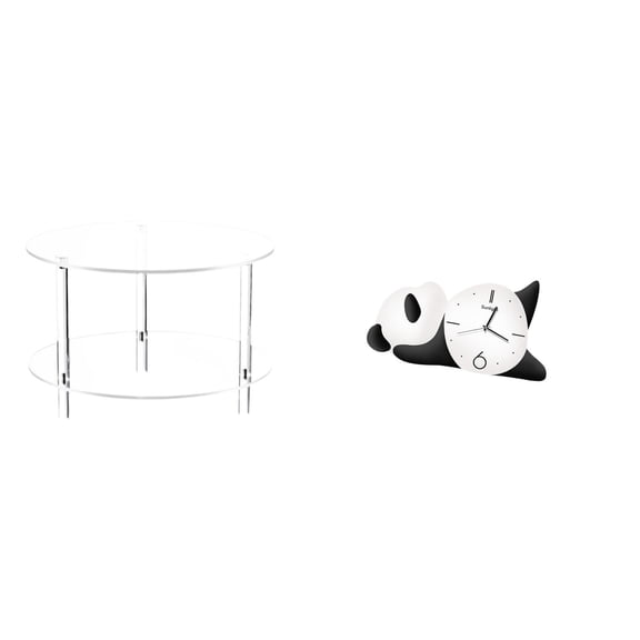 Acrylic Round Side Table Wall Clock Nightstand Compact Design for Bedroom Living Room Office Decor
