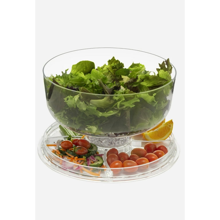 Acrylic Salad and Fruit Bowl Serving Platter with Dome and Ice Holder Set,  Chip Resistant Large 12 Clear 