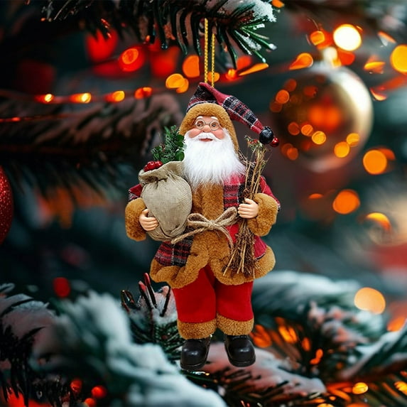 Acrylic Santa Claus Pendant Christmas Tree Ornament, Small Festive Hanging Decoration, Durable Lightweight Design, Unique Holiday Accent, Adds Cheerful Touch to Seasonal Home or Tree Display