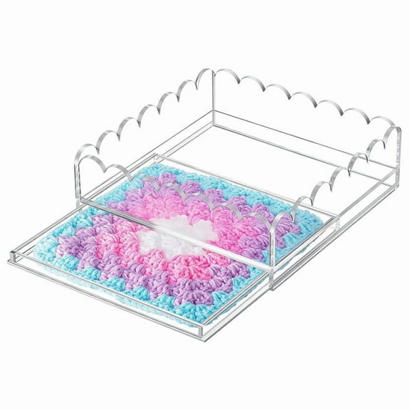Acrylic Scalloped Tray 9x9inch Large Clear Acrylic Tray with Drawer for Insert Photos, Art, and Fabric Scalloped Basket