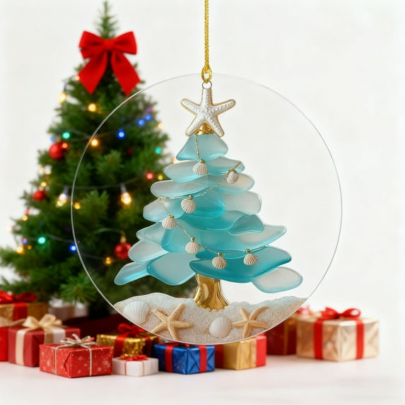 Acrylic Sea Glass Ornaments Christams,Sea Glass Christmas Tree Ornament Pendant,Blue Beach Seaglass Hanging Ornament,Acrylic Tree Ornament Sea Glass Christmas For Centerpiece Home Decor