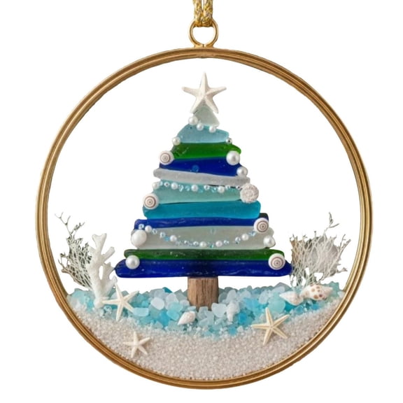 Acrylic Sea Themed Christmas Ornaments with Golden Hoops Turtle Heart Sea Glass Designs for Xmas Tree Home Decor Holiday Beach Party nautical Decorations