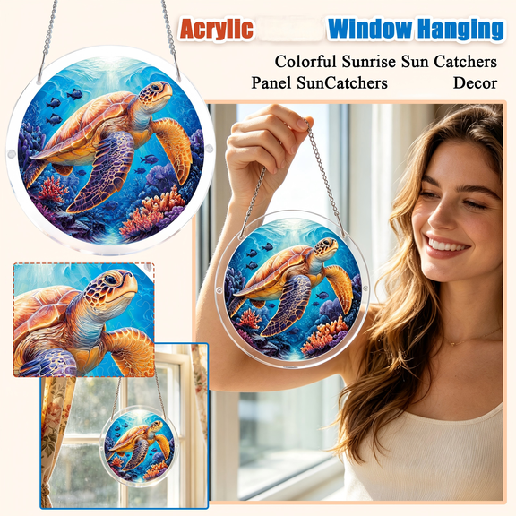 Acrylic Sea Turtle Suncatcher Window Hanging – Stained Glass Puzzle Decor, Light-Refraction Rainbow Maker for Windows & Gardens, Mindful Activity Gift for Moms, Ocean Lovers, and Nature Enthusiasts
