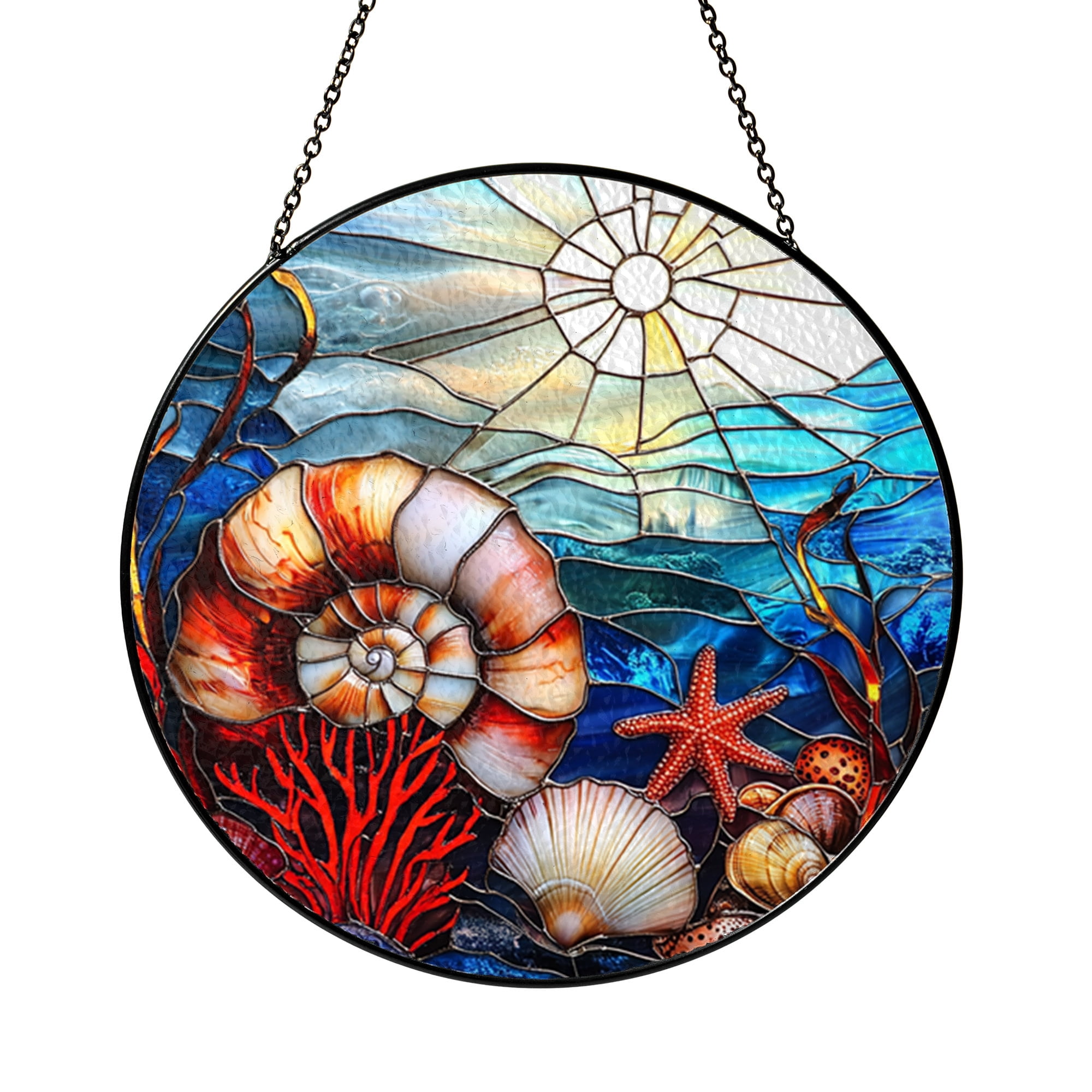 Acrylic Seashell Sun Catcher Nautical Starfish Window Ornament Ocean ...