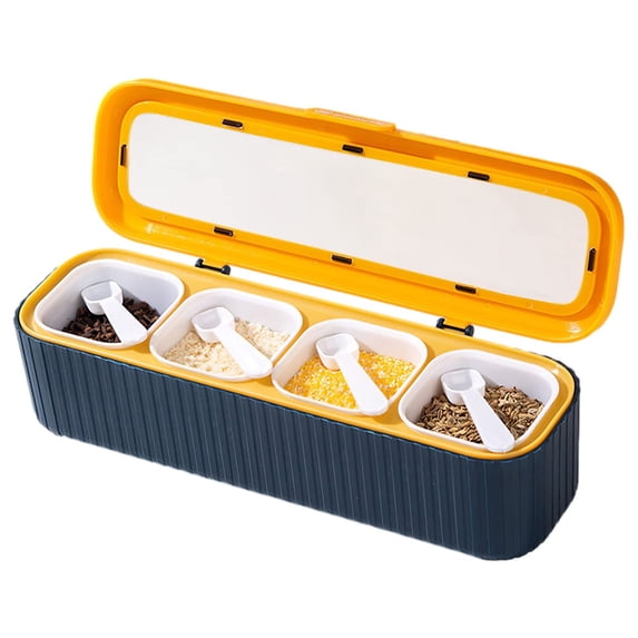 Acrylic Seasoning Organizer Box 4 Pcs Clear Seasoning Rack Spice Pots Condiments Containers with Lids And Spoons Storage Container Spice Jar for Salt Sugar Cruet Kitchen Cooking Organizer(Blue) Harlik