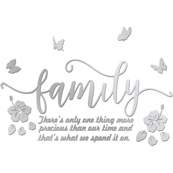 Acrylic Self Adhesive Furniture Films For Mirror Wall Stickers Decorative Word Family Silver 220x225x1mm 3pcs/set for diy
