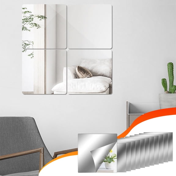 Acrylic Self-Adhesive Mirror Sheets 12-Pack | 6x6 Inch Flexible Mirror Tiles | Cuttable Shatterproof Plastic Wall Stickers | Safe Reflective Decor for Home DIY