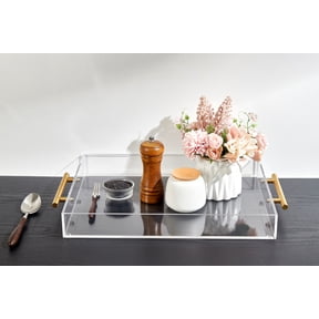 Acrylic Serving Tray 11"x14" with Golden Handles, Coffee Table Tray, Decorative Tray, Kitchen and Desk Organizer, Storage Tray, Clear Serving Tray for Party
