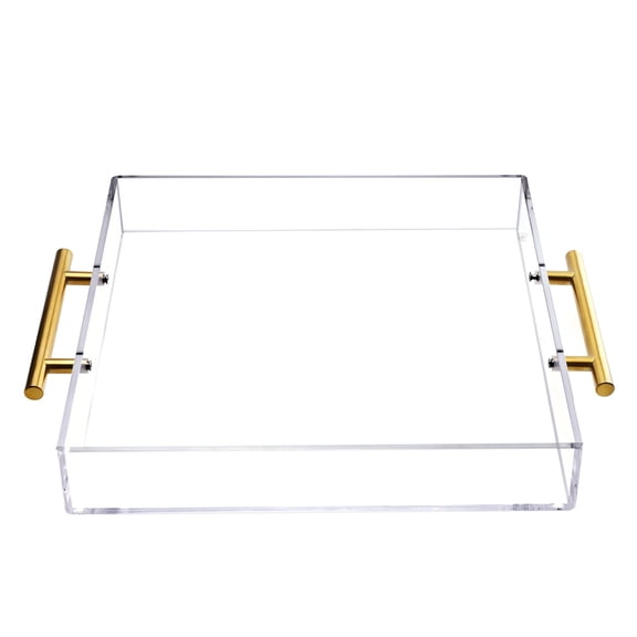Acrylic Serving Tray 12"x12" with Golden Handles, Coffee Table Tray, Decorative Tray, Kitchen and Desk Organizer, Storage Tray, Clear Serving Tray for Party
