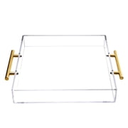 Acrylic Serving Tray 12"x12" with Golden Handles, Coffee Table Tray, Decorative Tray, Kitchen and Desk Organizer, Storage Tray, Clear Serving Tray for Party