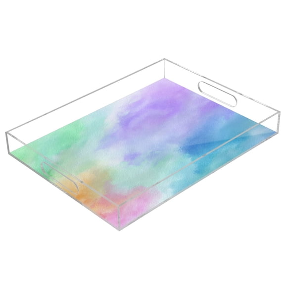 Acrylic Serving Tray 15.7x11.8 Inch Candy Watercolor Clouds Anti-Spill Decorative Tray with Handles, Countertop Storage Organizer for Kitchen Dining Restaurant Bathroom