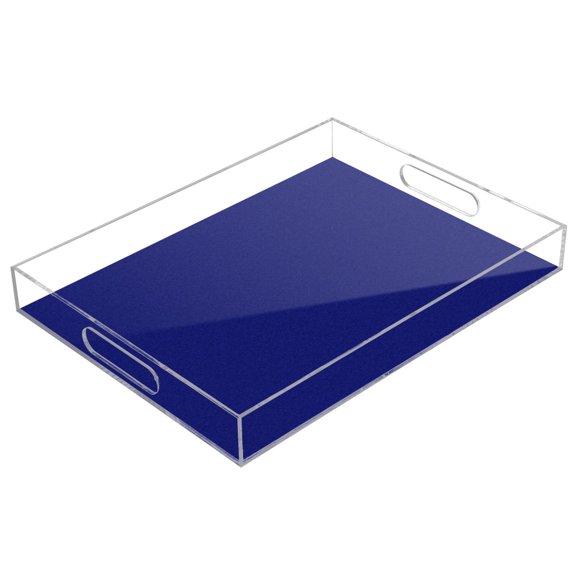 Acrylic Serving Tray 15.7x11.8 Inch Cobalt Blue Solid Color Anti-Spill Decorative Tray with Handles, Countertop Storage Organizer for Kitchen Dining Restaurant Bathroom