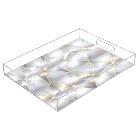 Acrylic Serving Tray 15.7x11.8 Inch Crystal Prism Starlight Anti-Spill Decorative Tray with Handles, Countertop Storage Organizer for Kitchen Dining Restaurant Bathroom