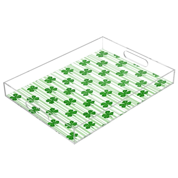 Acrylic Serving Tray 15.7x11.8 Inch Cute Four-leaf Clover Anti-Spill Decorative Tray with Handles, Countertop Storage Organizer for Kitchen Dining Restaurant Bathroom