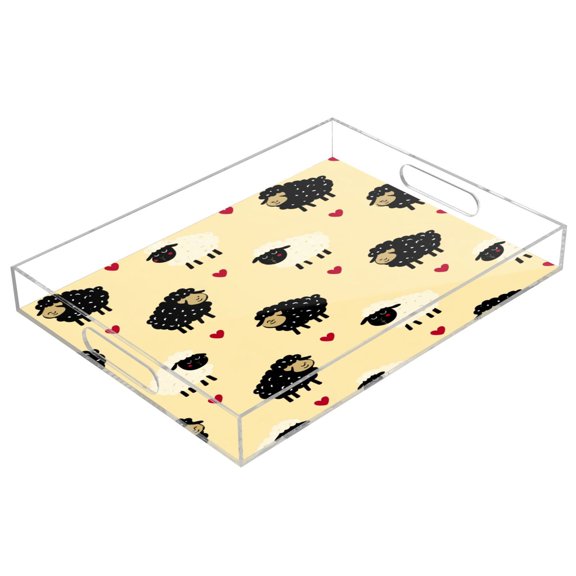 Acrylic Serving Tray 15.7x11.8 Inch Cute Sheep Heart Pattern Anti-Spill Decorative Tray with Handles, Countertop Storage Organizer for Kitchen Dining Restaurant Bathroom