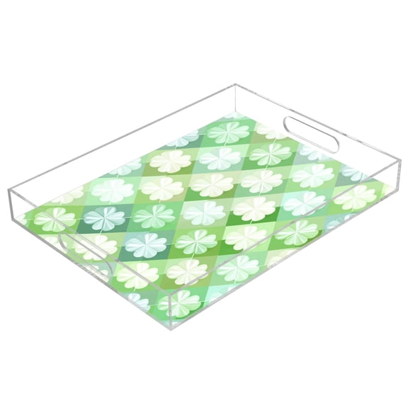Acrylic Serving Tray 15.7x11.8 Inch Diamond-shaped Four-leaf Clover Anti-Spill Decorative Tray with Handles, Countertop Storage Organizer for Kitchen Dining Restaurant Bathroom