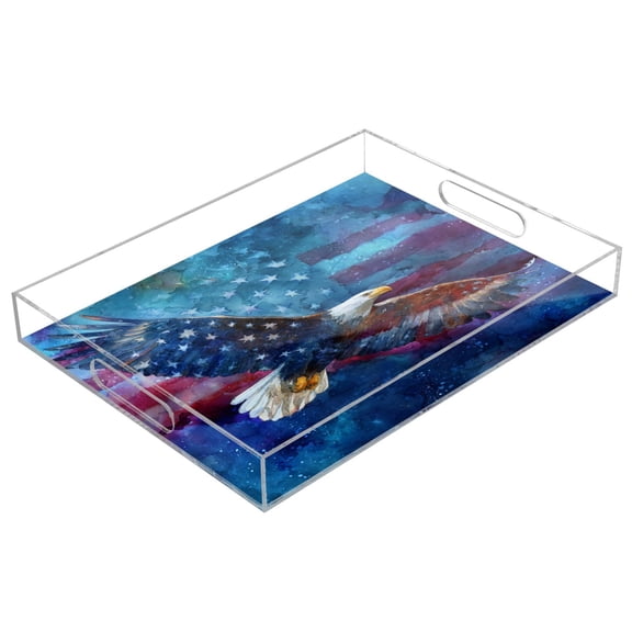 Acrylic Serving Tray 15.7x11.8 Inch Eagle Beneath The Marbled Sky Anti-Spill Decorative Tray with Handles, Countertop Storage Organizer for Kitchen Dining Restaurant Bathroom