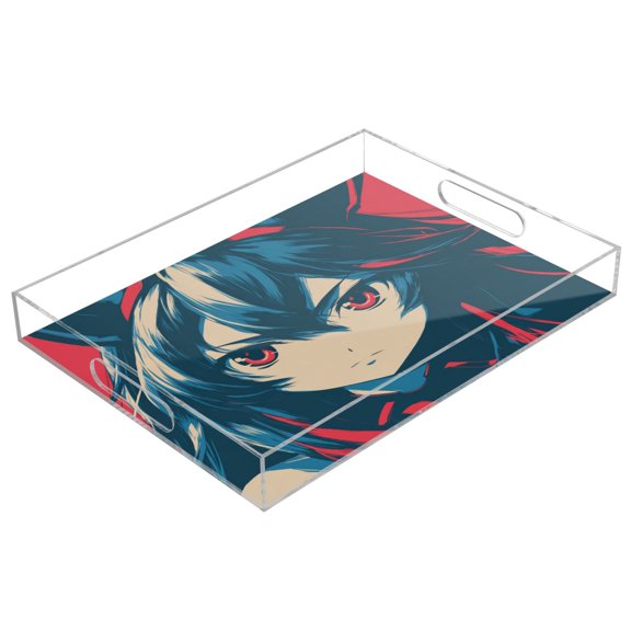 Acrylic Serving Tray 15.7x11.8 Inch Fox Messenger Anti-Spill Decorative Tray with Handles, Countertop Storage Organizer for Kitchen Dining Restaurant Bathroom