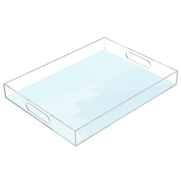 Acrylic Serving Tray 15.7x11.8 Inch Gentle Sky Cloud Gradient Anti-Spill Decorative Tray with Handles, Countertop Storage Organizer for Kitchen Dining Restaurant Bathroom