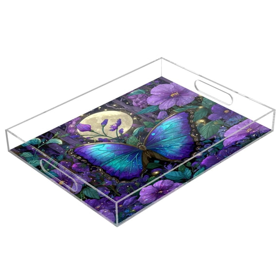 Acrylic Serving Tray 15.7x11.8 Inch Giant Beautiful Swallowtail Butterfly Anti-Spill Decorative Tray with Handles, Countertop Storage Organizer for Kitchen Dining Restaurant Bathroom