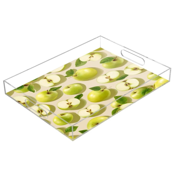 Acrylic Serving Tray 15.7x11.8 Inch Light Green Apple Harvest Anti-Spill Decorative Tray with Handles, Countertop Storage Organizer for Kitchen Dining Restaurant Bathroom