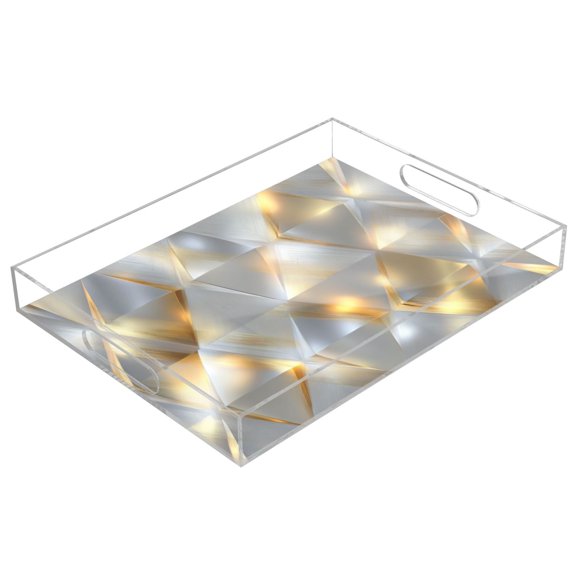 Acrylic Serving Tray 15.7x11.8 Inch Luxe Triangular Gradient Anti-Spill Decorative Tray with Handles, Countertop Storage Organizer for Kitchen Dining Restaurant Bathroom