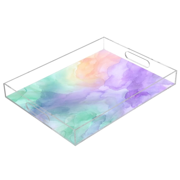 Acrylic Serving Tray 15.7x11.8 Inch Mint Peach Lavender Wash Anti-Spill Decorative Tray with Handles, Countertop Storage Organizer for Kitchen Dining Restaurant Bathroom