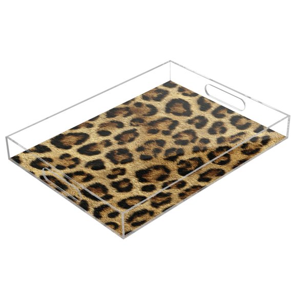 Acrylic Serving Tray 15.7x11.8 Inch Natural Leopard Print Anti-Spill Decorative Tray with Handles, Countertop Storage Organizer for Kitchen Dining Restaurant Bathroom