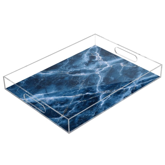 Acrylic Serving Tray 15.7x11.8 Inch Oceanic Gilded Strata Anti-Spill Decorative Tray with Handles, Countertop Storage Organizer for Kitchen Dining Restaurant Bathroom