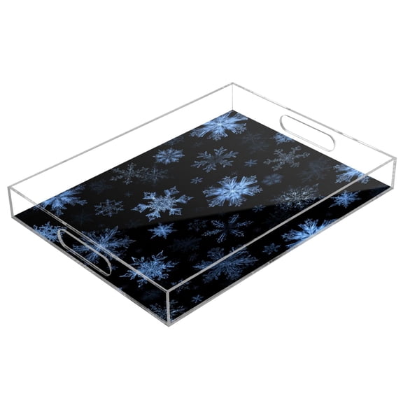 Acrylic Serving Tray 15.7x11.8 Inch Pale Blue Chrimas Snowflake Anti-Spill Decorative Tray with Handles, Countertop Storage Organizer for Kitchen Dining Restaurant Bathroom